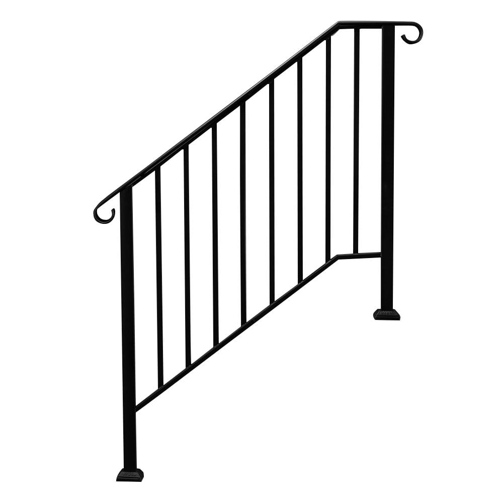 SamyoHome Outdoor Hand 1-4 Step Wrought Iron Picket Handrail Black ...