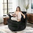 thumbnail image 4 of Lunale Oversized Swivel Barrel Accent Chair, Chenille Adult Comfy Reading Armchair, Black, 4 of 7