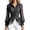 Black, variant on Womens Chiffon Denim Spliced Button Front Blouse, Lapel Long Sheer Bubble Sleeve Fitted Irregular Peplum Shirt, Lightweight Transitional Casual Tailored Top, Three Color Choices