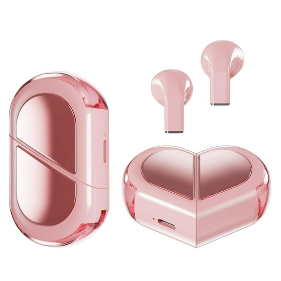 Pink Heart Wireless Earbuds for Girls Kids, Cute Small Mini Tiny Invisible Earbuds Wireless Bluetooth for Small Ears Canals Women Rose Gold Kawai Blue Tooth Ear Buds for iPhone Android