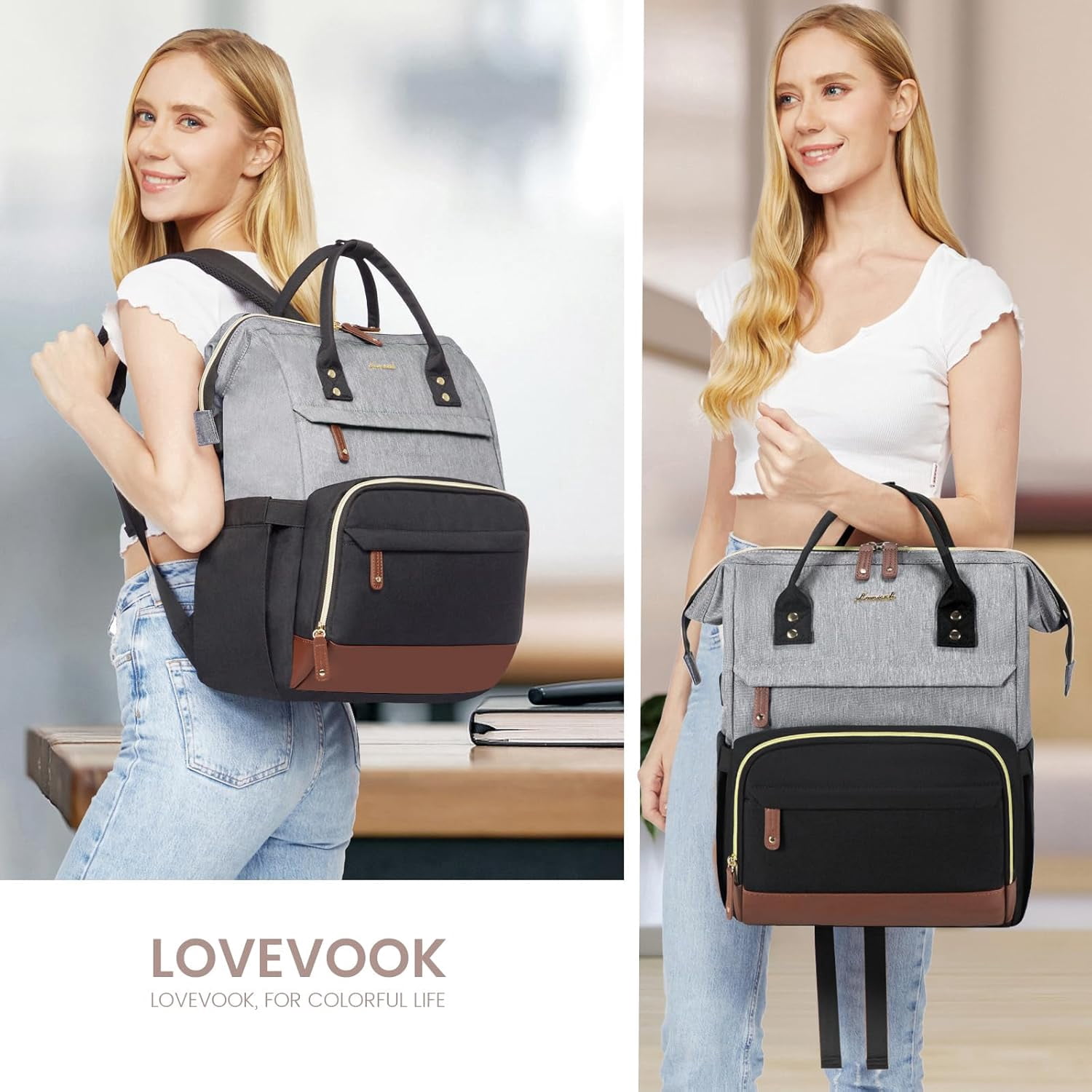 LOVEVOOK Laptop Backpack for Women, 15.6 Inch Work Business Backpacks Purse with USB Port, Large Capacity Nurse Bag College Bookbag for School, Waterproof Casual Daypack for Travel