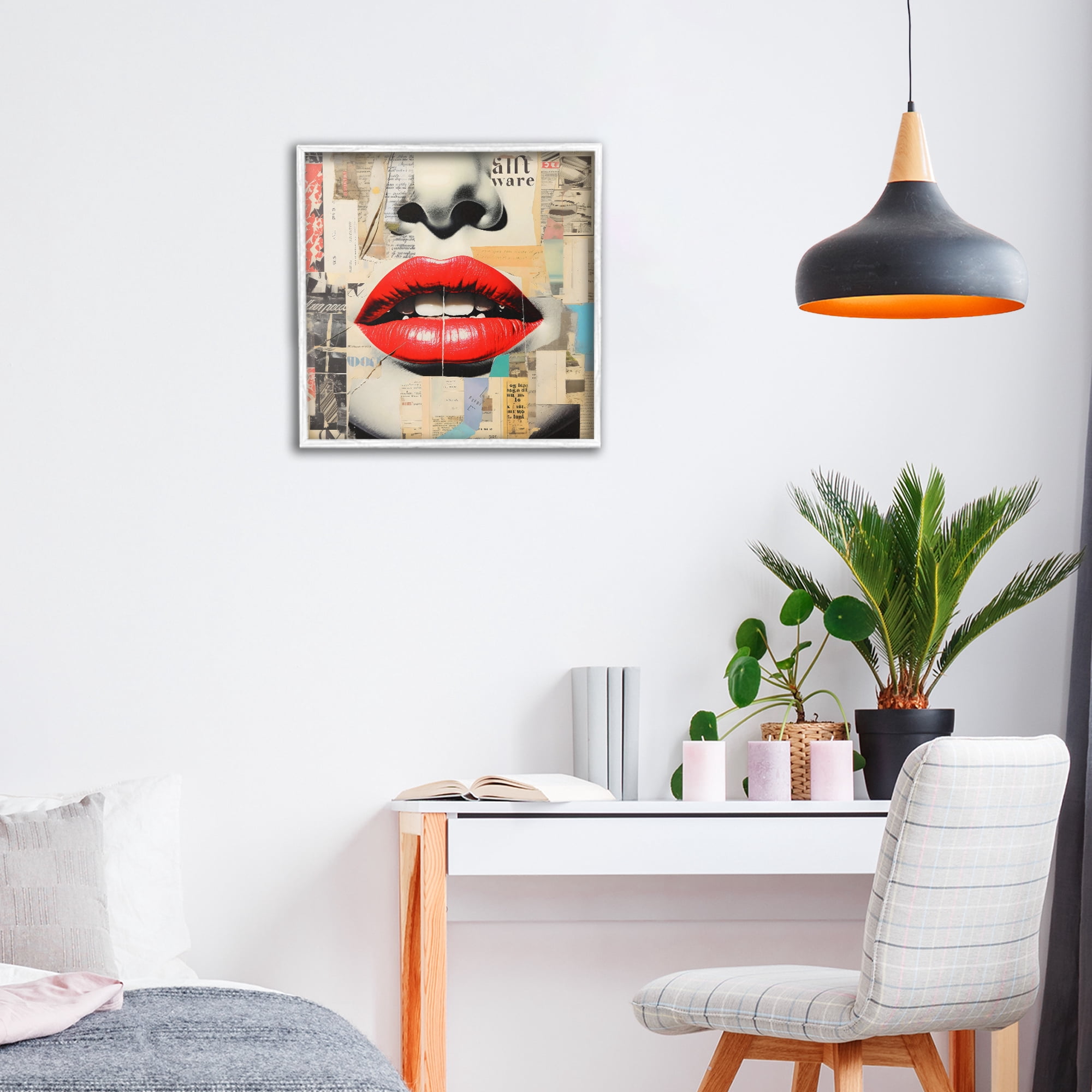 Stupell Industries Fashion Collage with Scarlet Lips White Framed Giclee Art, design by Creative Studio