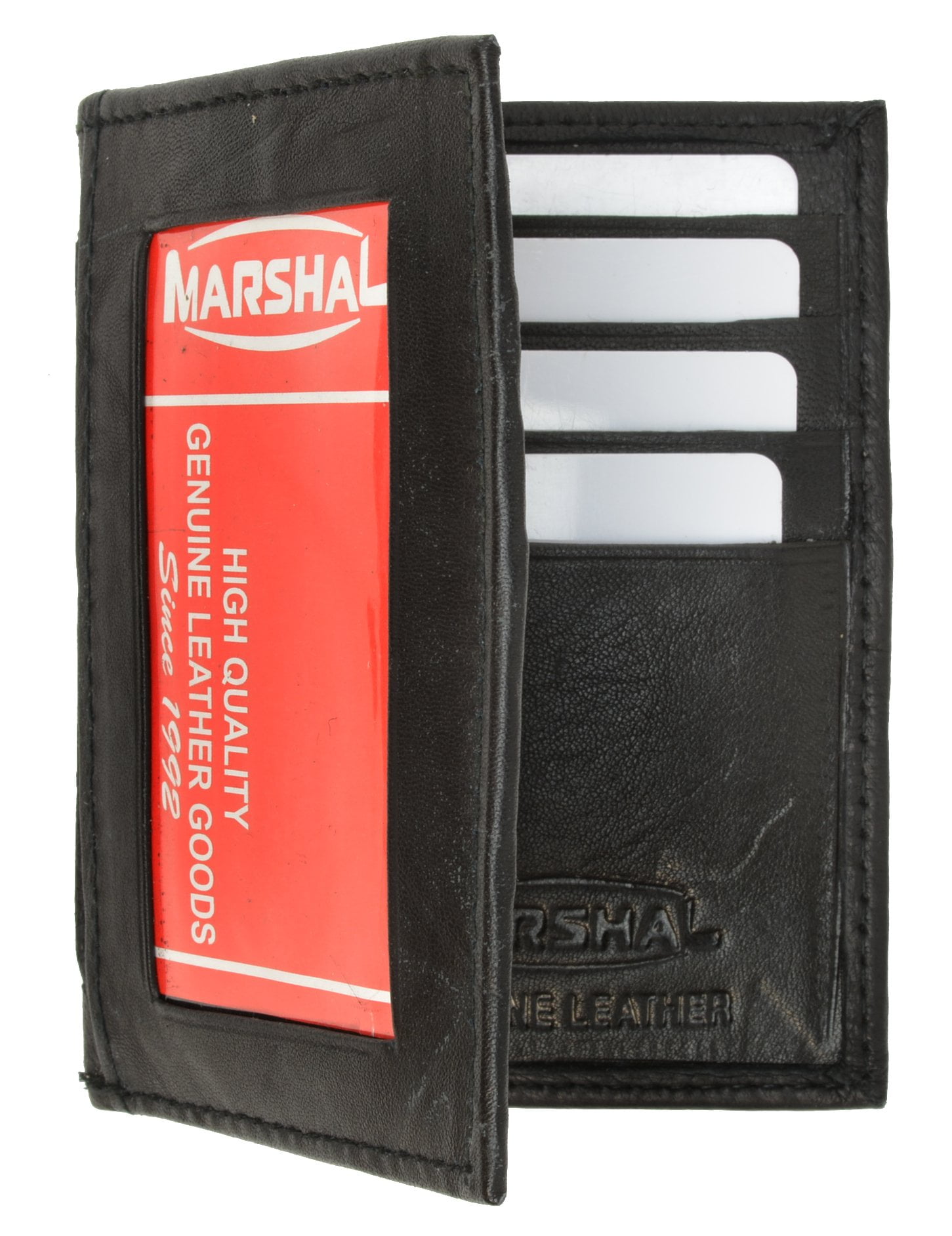 Mens Genuine Leather Black Center Flap Credit Card ID Holder Slim Bifold Wallet