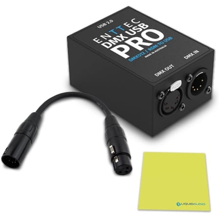 Enttec DMX USB PRO 70304 RDM Lighting Controller Interface Bundle w/DMX Adapter 5 PinM to 3 PinF XLR and Liquid Audio Polishing Cloth