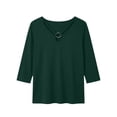 thumbnail image 7 of ClodeEU Women's V Neck 3/4 Sleeve Blouse,Casual Solid Color Top with Keyhole Neck Army Green,Women's Plus L, 7 of 7