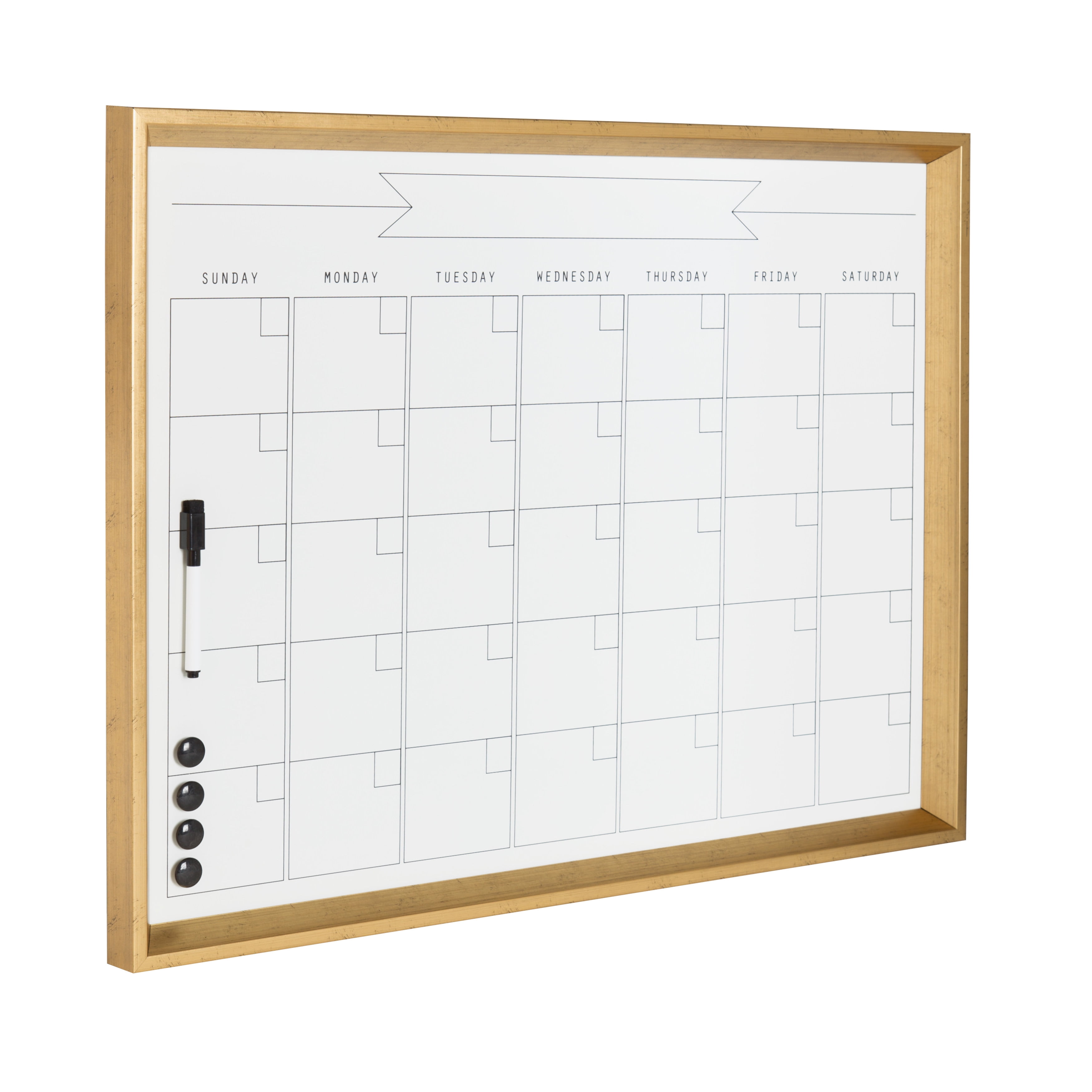 DesignOvation Calter Framed Dry Erase Monthly Calendar, Gold