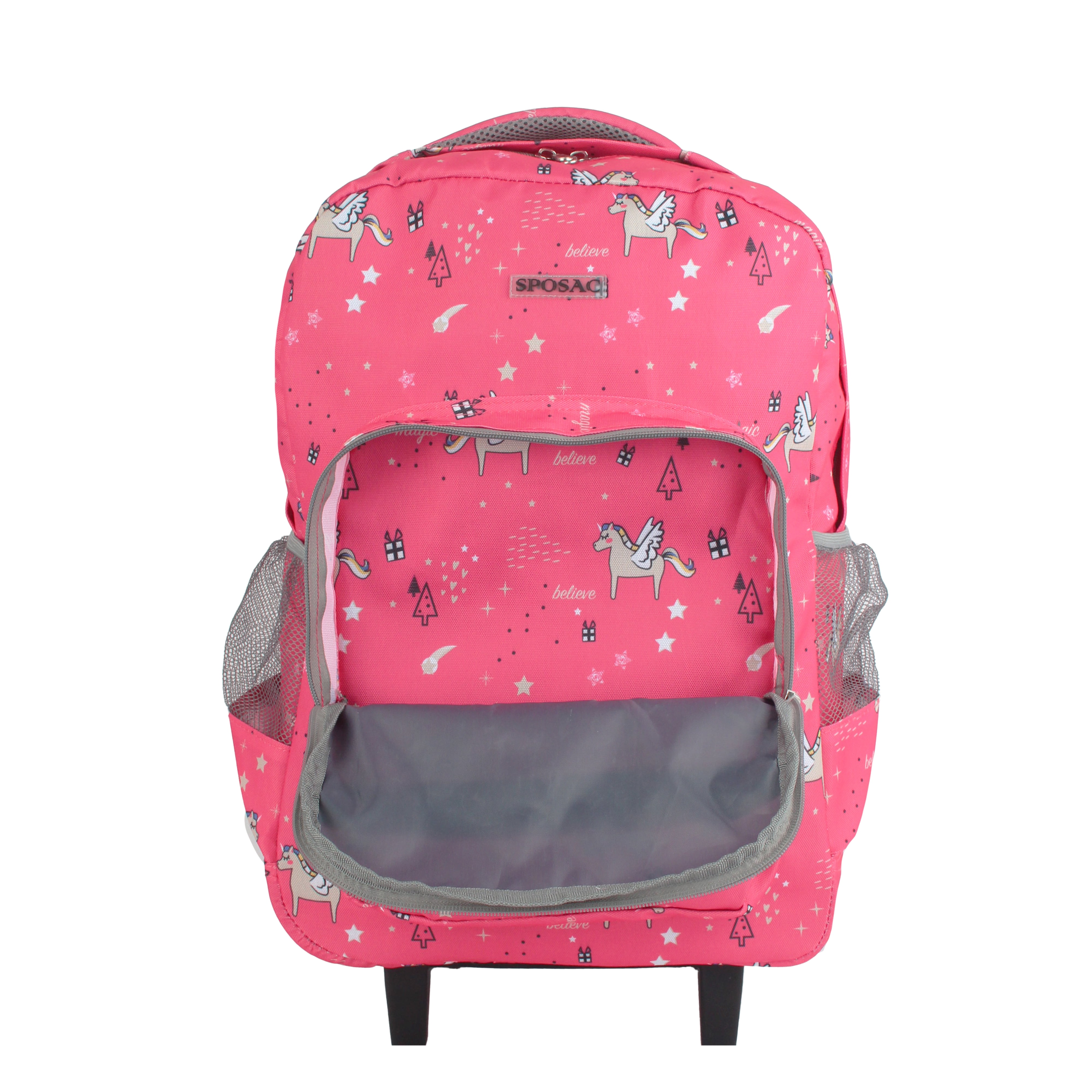SPOSAC 19" Womens Rolling Backpack, Pink Unicorn