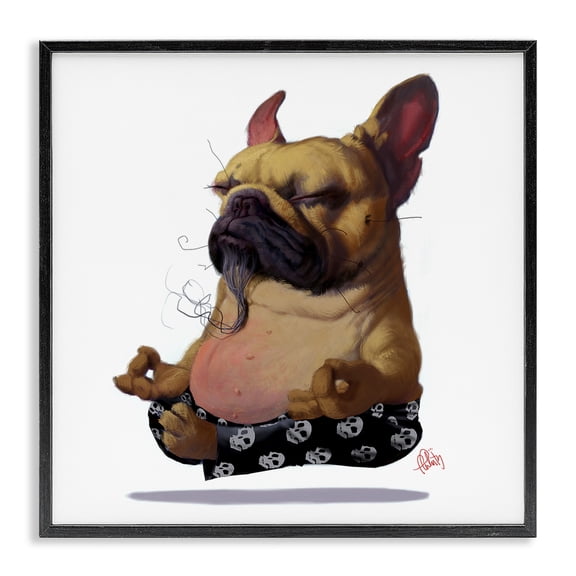 Stupell Industries Eclectic Levitating French Bulldog Urban Dog Meditation Portrait Black Framed Giclee Art, 12 x 12, by Thomas Fluharty