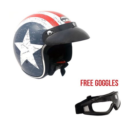Motorcycle Cruiser 3/4 Shell Open Face Helmet Snap-On Visor – Stars and Stripes American Patriot (Small) + Free (Best Goggles For Small Faces)