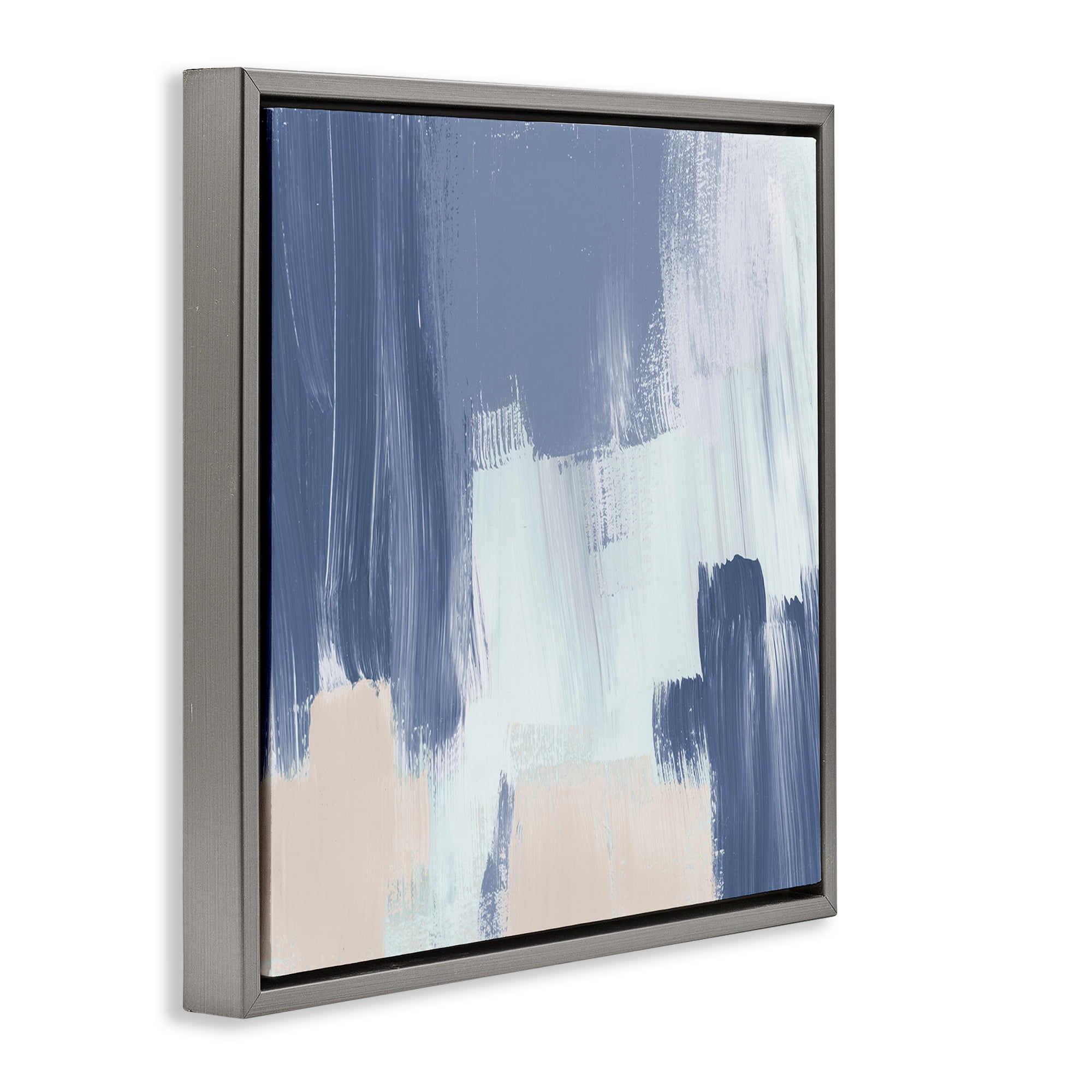 Stupell Industries Restless Blue Mind Abstract Abstract Painting Gray Floater Framed Canvas Art Print Wall Art, 25 x 25