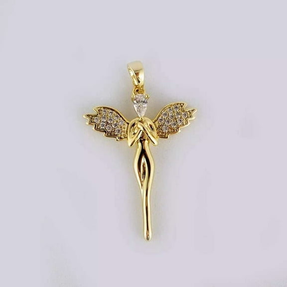 1CT Simulated Diamond 925 Silver Angel Pendant 14k Yellow Gold Plated