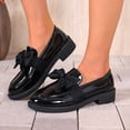 thumbnail image 3 of Rokment Womens Bowknot Oxfords Dress Shoes Spring Fall Vintage Casual Leather Platform Chunky Lug Mid Heels Slip on Boat Loafers Walking Footwear Black Size 6.5, 3 of 5