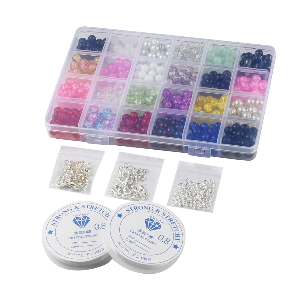 1set Bracelet Necklace Making Kit Including Glass Beads Alloy Clasps Brass Jump Rings Mixed color 600pcs/set