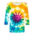 thumbnail image 5 of CYMMPU Blouses for Women Dressy Casual Crew Neck Tie Dye Tunic Tops 3/4 Sleeve Summer Fashion Shirts Loose Fit Spring Tops Ombre T-Shirts Multicolor XXXL, 5 of 5