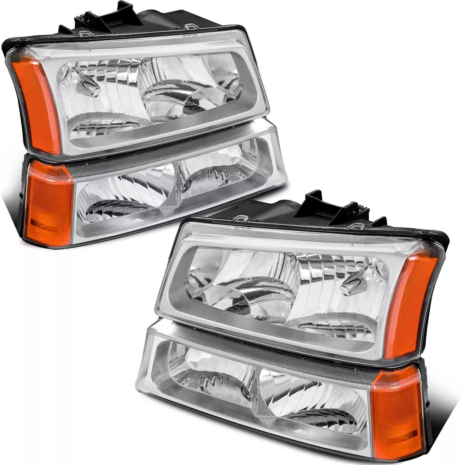 MOSTPLUS Fits 2003-2006 Chevy Silverado Avalance 1500 2500 3500 Chrome Headlights Assembly