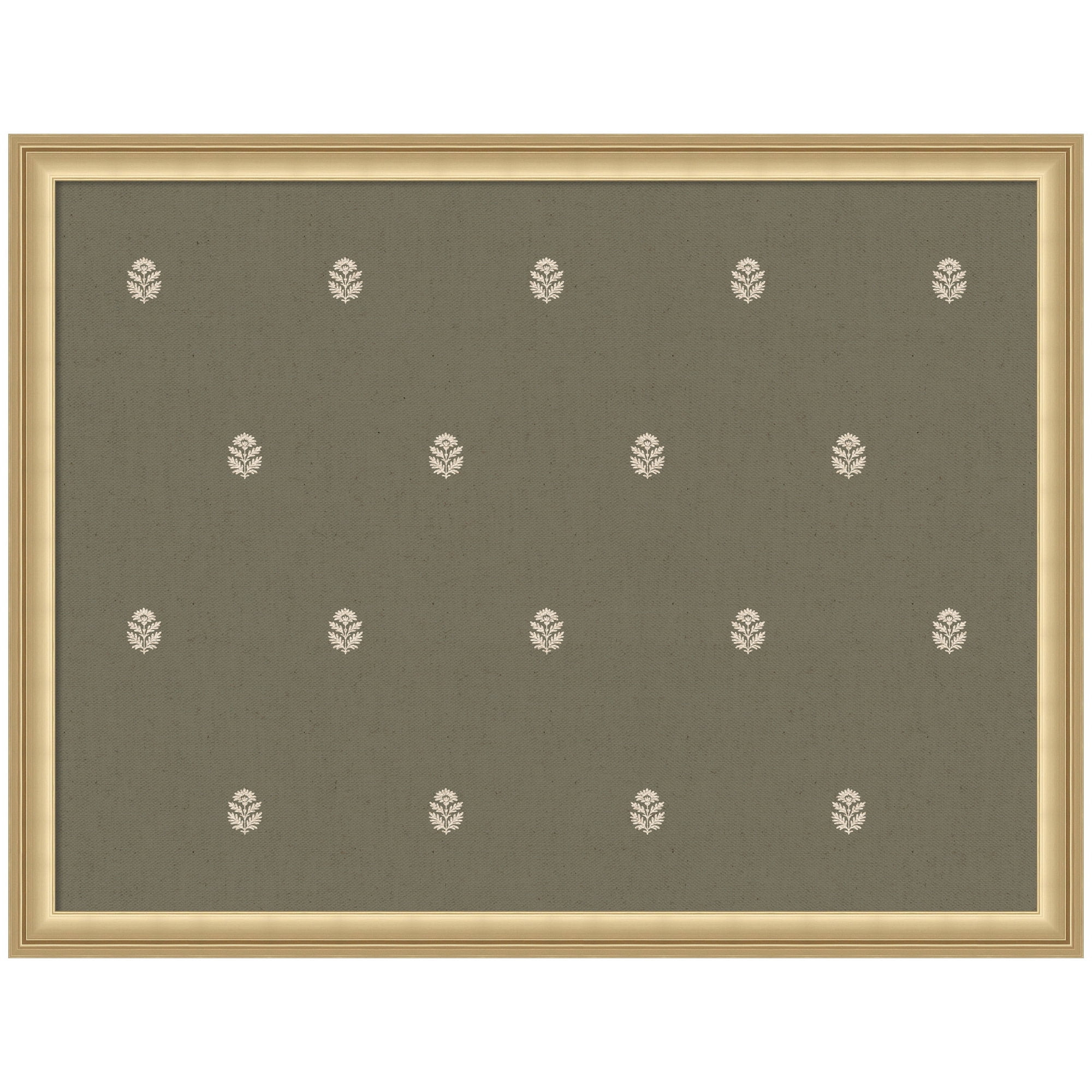 Kate and Laurel Framed Fabric Pinboard 26 x 20, Green Botanical Block Print Printed Linen Classic Bulletin Board for Use as a Vision Board or Wall Organization, Florence Gold Frame