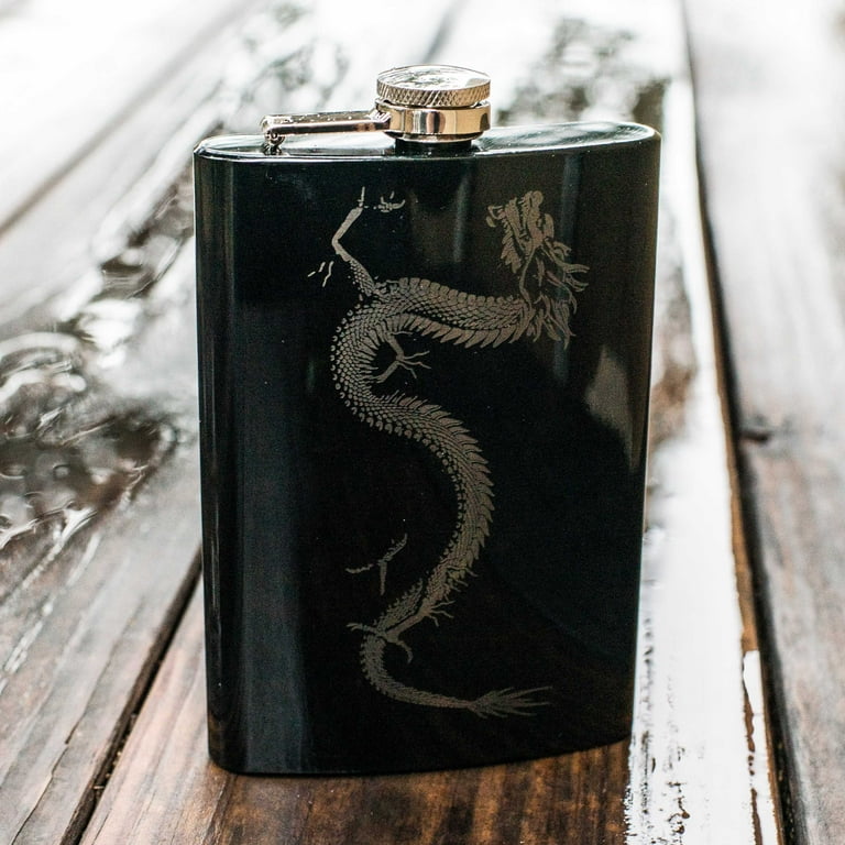 8oz BLACK Chinese Dragon Flask 8oz BLACK Chinese Dragon Flask