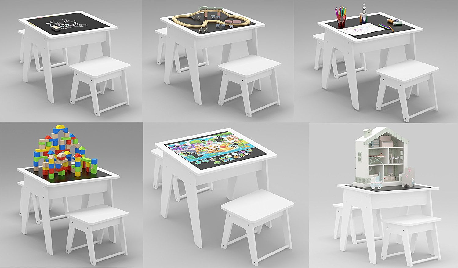 UTEX Kids Chalkboard 3-Piece Activity Table and Chair Set, White