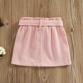 thumbnail image 3 of Toddler Girls Corduroy Skirt High Waist Button Front Belted Short Dress Elastic Waist Ruffle Skirt, 3 of 7
