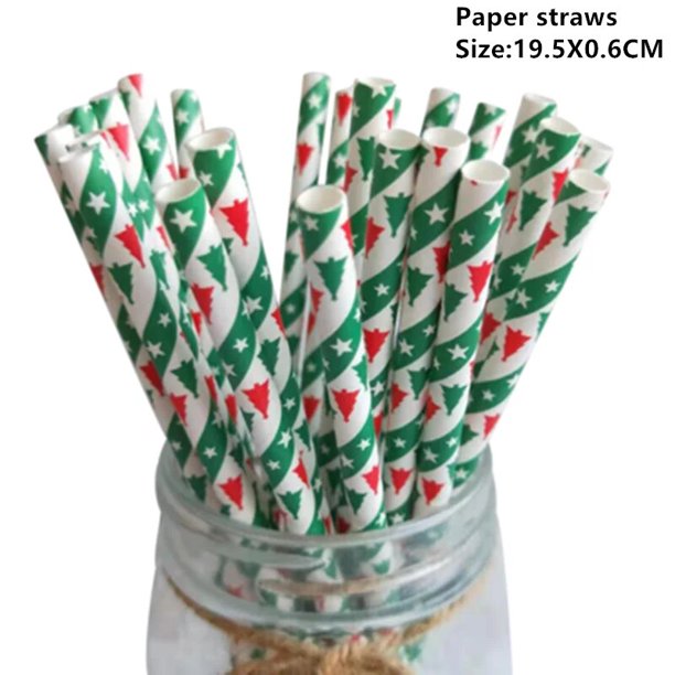 Pajitas de papel con forma de copo de nieve para decoración del hogar, Pajita de 25/50 piezas para decoración de mesa de Navidad, fiesta de Navidad, 2023