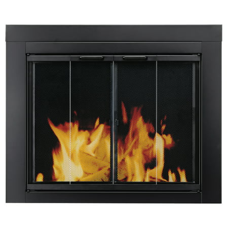 Pleasant Hearth Ascot Black Fireplace Glass Doors (Best Way To Clean Fireplace Glass Doors)