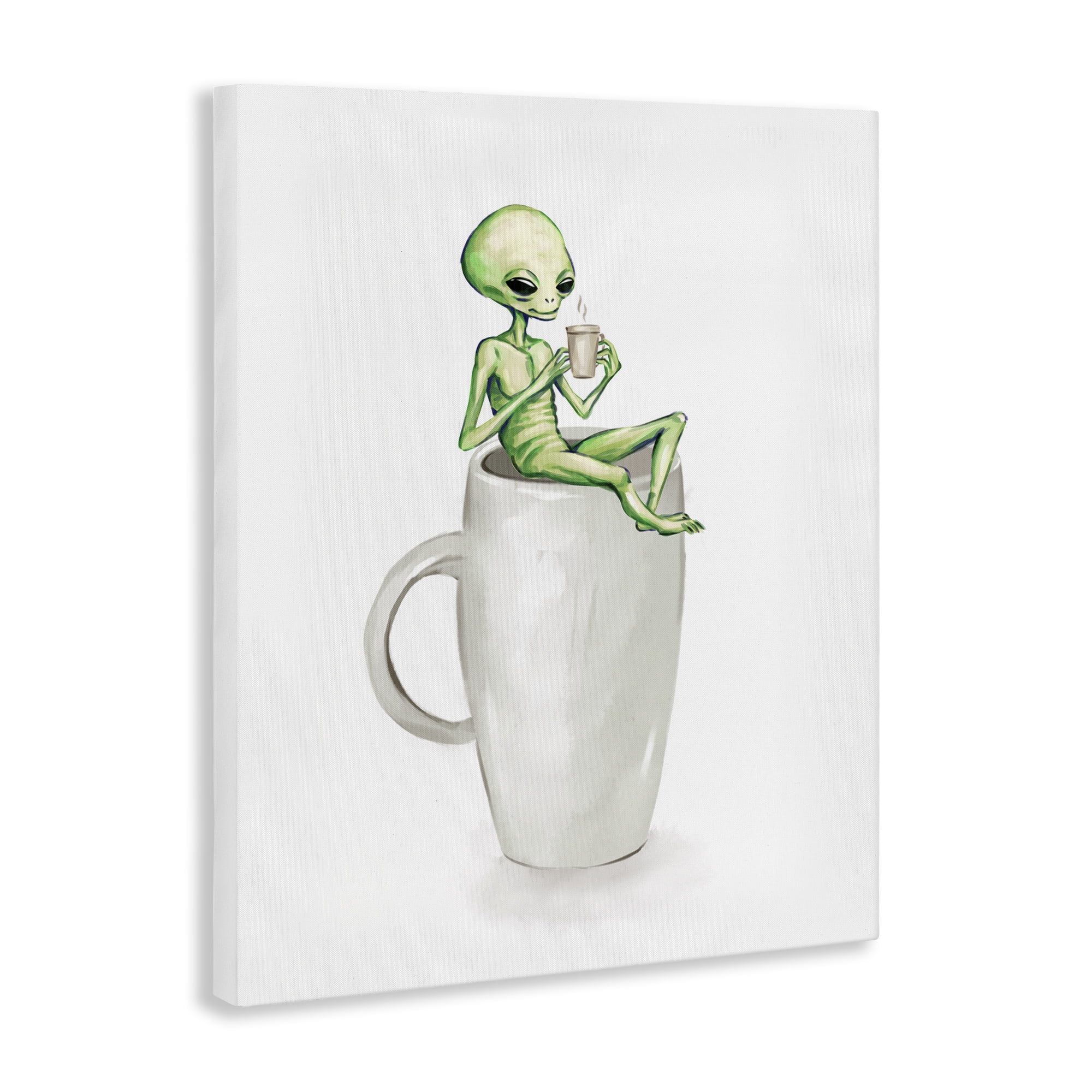 Stupell Industries Alien & Coffee Mug Food & Beverage Painting Gallery Wrapped Canvas Art Print Wall Art, 24 x 30