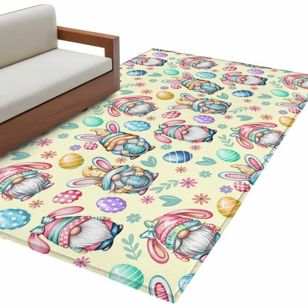 Easter Gnomes Eggs Area Rugs Collection 3 x5 Bunny Ears Spring Flowers Country Yellow Non Slip Indoor Rectangle Throw Runner Rug Floor Mat Carpet for Living Room Dining Table Bedroom Nursery