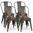 thumbnail image 1 of Costway Set of 4 Metal Dining Side Chair Wood Seat Stackable Bistro Cafe, 1 of 9