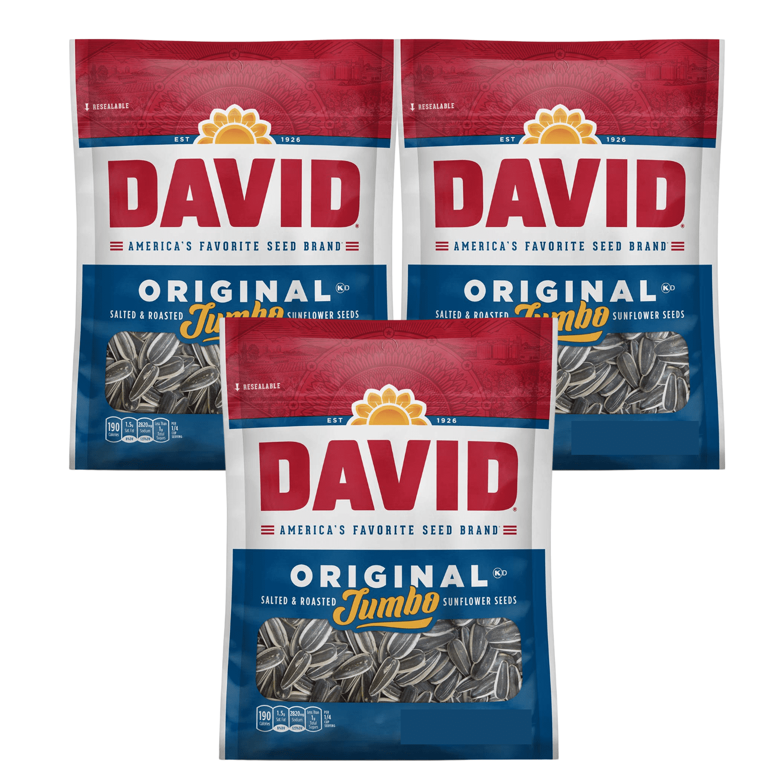 David Seeds Roasted and Salted Original Jumbo Sunflower Seeds, Gluten