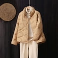 thumbnail image 2 of GigrtiJin Women Puffer Jacket Solid Color Quilted Button Down Long Sleeve Down Coat Casual Comfy Outcoat, 2 of 6