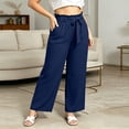 thumbnail image 2 of BiZtdJrK Womens Plus Size Cute Casual Pants Ruffle Elastic High Waisted Drawstring Summer Pant Fashion Streetwear Pants with Pockets Navy XXXL, 2 of 7