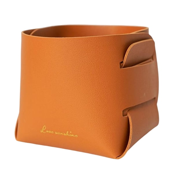 Elegante caja organizadora de almacenamiento de cuero sintético, soporte para maquillaje, gafas, baratijas y llaves. Marrón