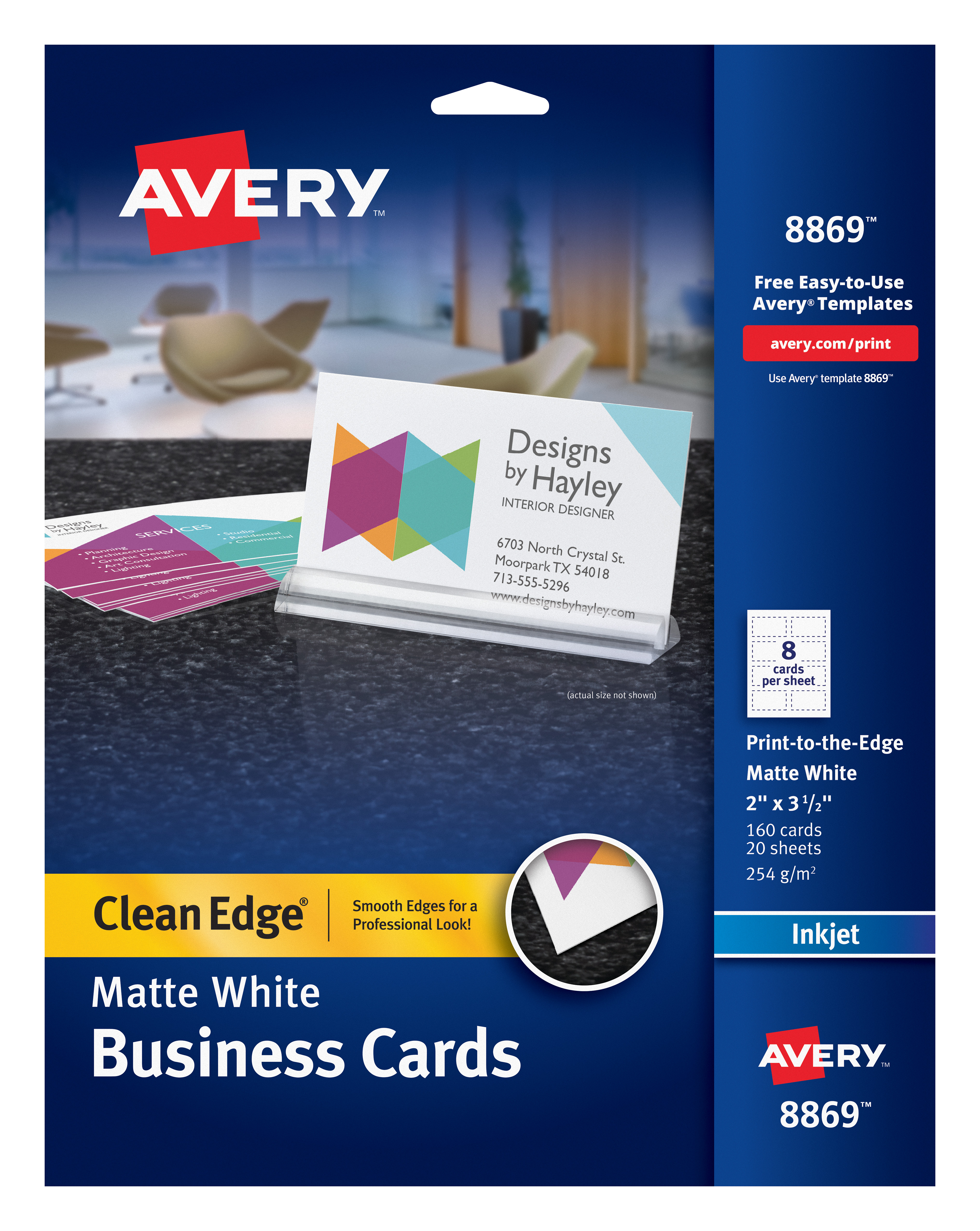 Avery Clean Edge Business Cards Matte Two Sided Printing 2 X 3 1 2  Avery Clean Edge Business Cards Matte Two Sided Printing 2 X 3 1 2