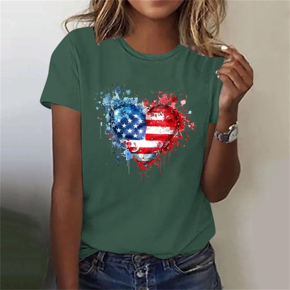 USA Flag Tee Shirt for Women 4th of July Memorial Day Gift T Shirt Casual Short Sleeve American Proud T-Shirt Tops