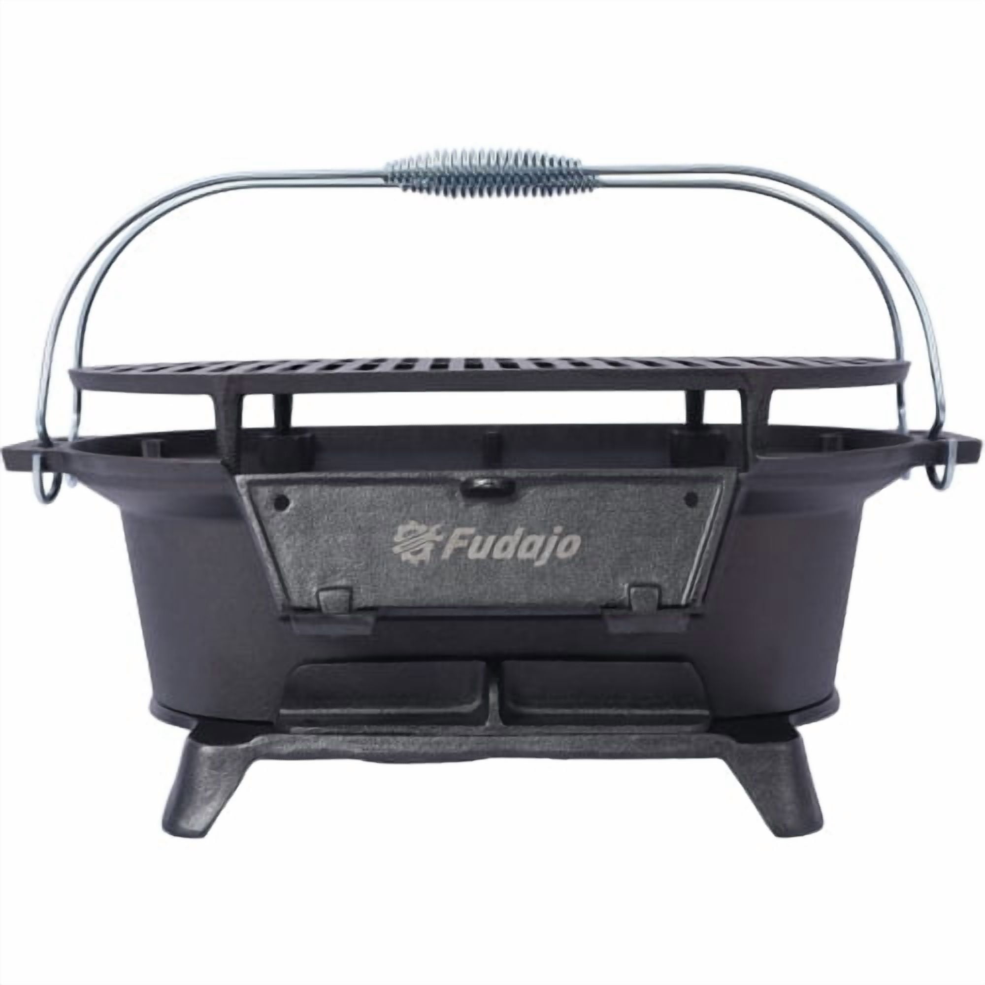 Oval Cast Iron Charcoal Grill, Portable Tabletop Hibachi Grill with Enameled Surface, Small Camping & Tailgate Grill