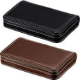 thumbnail image 1 of 2 piezas de tarjetero, tarjetero de piel sintética, tarjetero de bolsillo para tarjetas de visita con cierre magnético, tarjetero de identificación/cartera (negro y café) Namotu YZY903, 1 of 7
