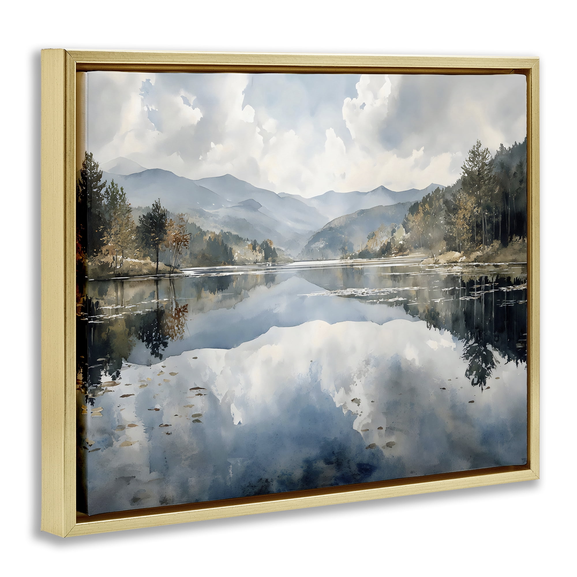 Stupell Industries Nature's Reflection on Mountain Lake Gold Framed Floater Canvas Wall Art, design by Franklyn Gregory