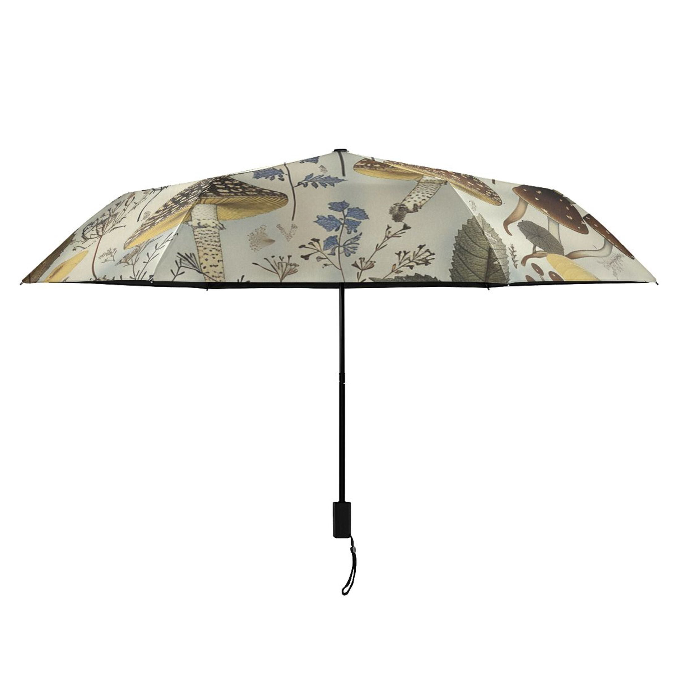 ALAZA Retro Mushrooms Pattern UPF 50+ Compact Folding Umbrella for Rain Travel Umbrella Packable