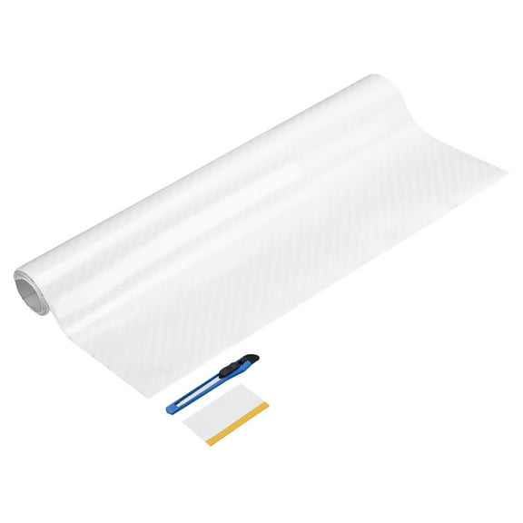 1 Set 6D Carbon Fiber Vinyl Wrap 11.81" x 3ft Self-Adhesive Car Sticker Waterproof Wrap Roll for DIY Decor Automotive Exterior Interior Protection with Scraper Tool, White