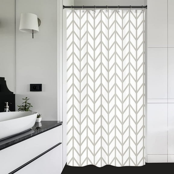 Stall Small Shower Curtain Half Size 36x72 Inch White Beige Bold Thick Lines Striped Herringbone Single Narrow Tiny Geometric Chevron Dorm Decor Fabric Bathroom Set Polyester Waterproof