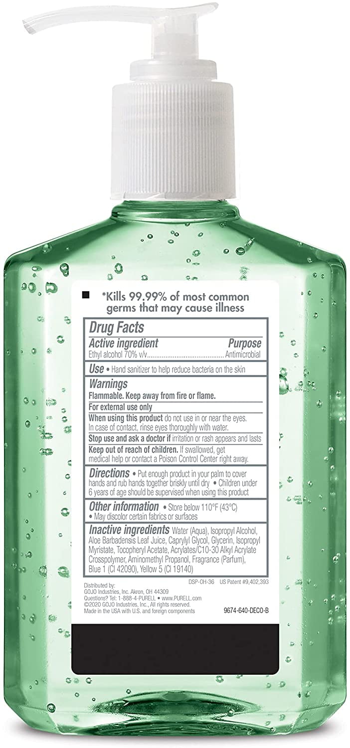 PURELL Advanced Hand Sanitizer Soothing Gel, Fresh scent, with Aloe and Vitamin E , 8 Fl Oz Pump Bottle (Pack of 4)