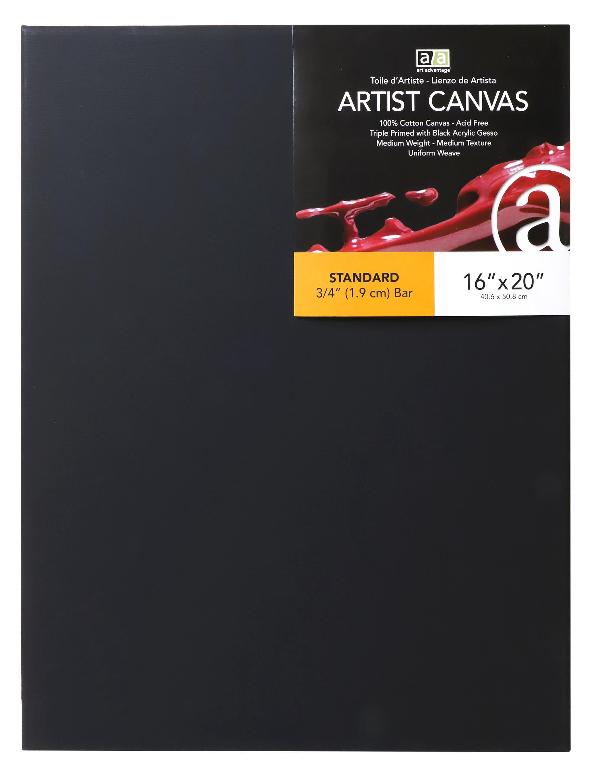 Art Advantage Artist Canvas Visual Edge 16x20, Black, Stretched Canvas for Painting, Blank Canvas for Acrylics & Oils, Canvases for Artists, Professional Pre-Stretched Canvas