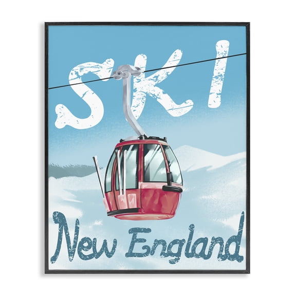 Stupell Industries Cottage Ski New England Red Winter Trolly Mountains Black Framed Giclee Art, 11 x 14, by Ziwei Li