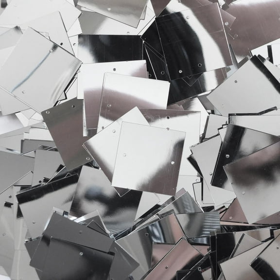 Silver Square Sequins 25mm Two Hole Shiny Metallic Made in USA