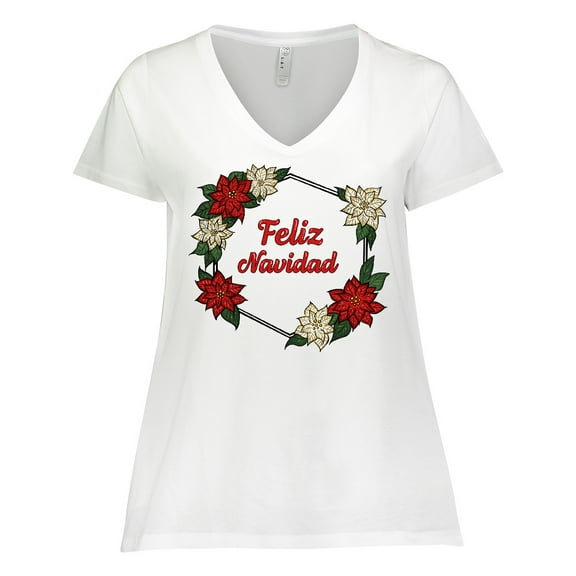 Inktastic Feliz Navidad Poinsettia Women's Plus Size V-Neck T-Shirt