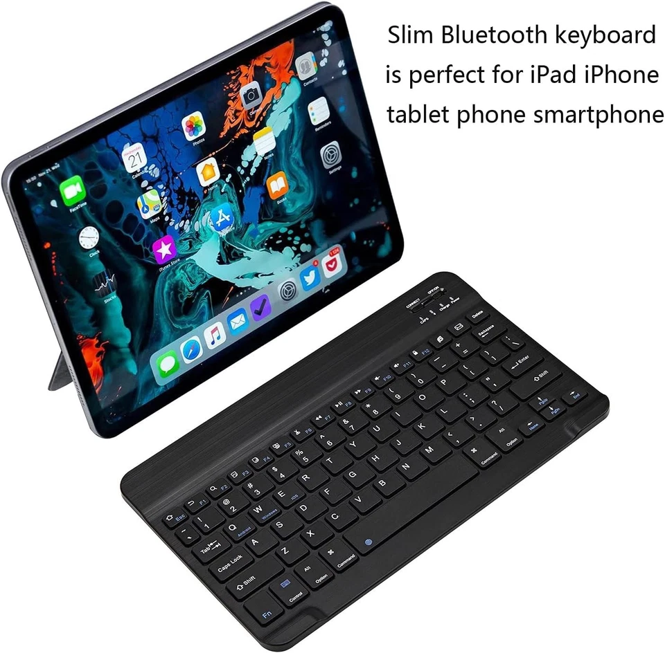 CRESTIN- Ultra-Slim Bluetooth Keyboard, 10" Wireless, Rechargeable, For Ios/Android