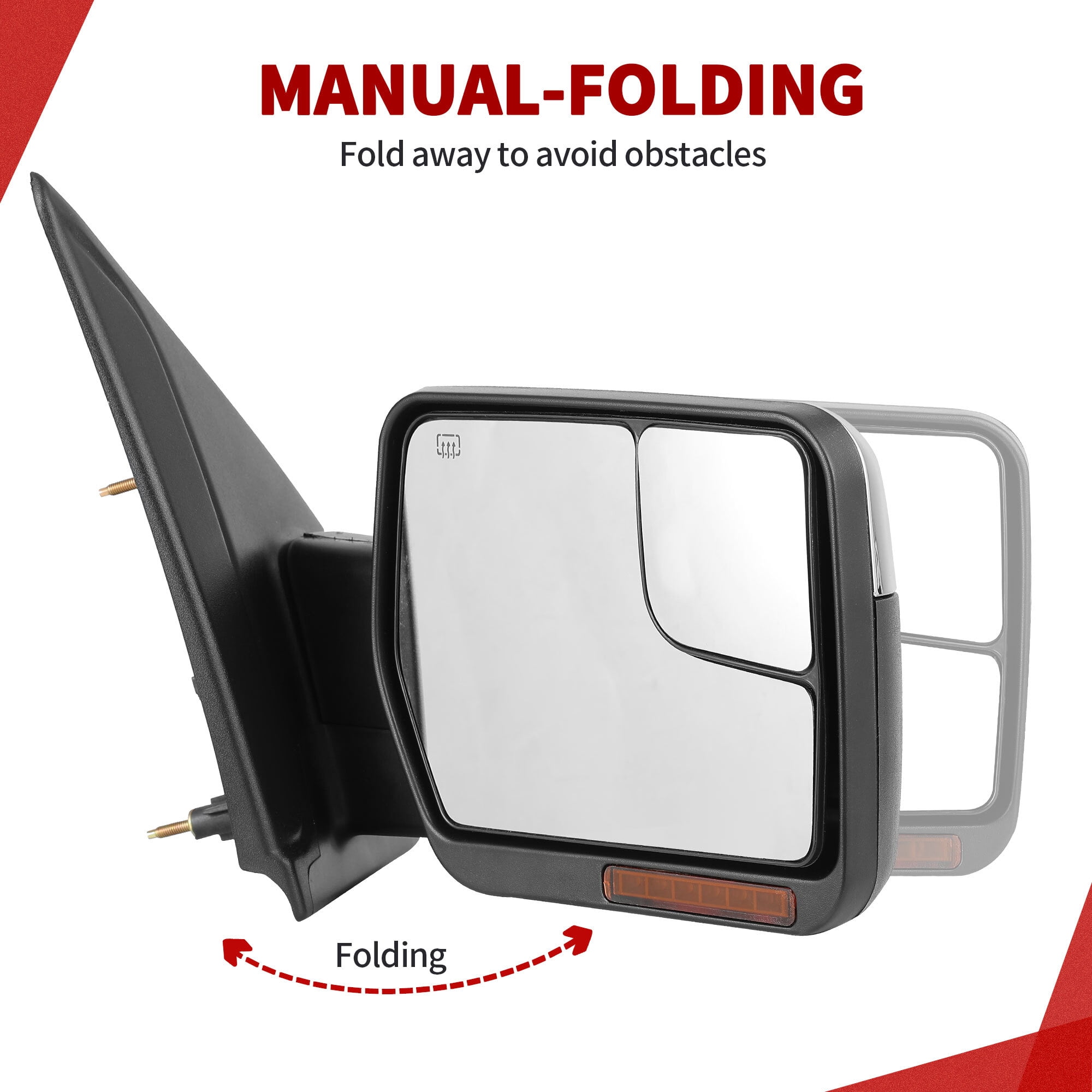 LEDKINGDOMUS FTowing Mirrors Set For Ford F150 2007 2008 2009 2010 2011 2012 2013 2014 Power Heated Driver Passenger Side Replacement Turn Signal Puddle Light Chrome