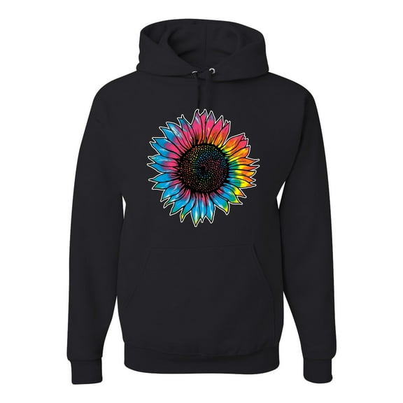 Wild Bobby, Colorful Tie Dye Sunflower Womens, Streetwear, Unisex Graphic Hoodie Sweatshirt, Black, Small