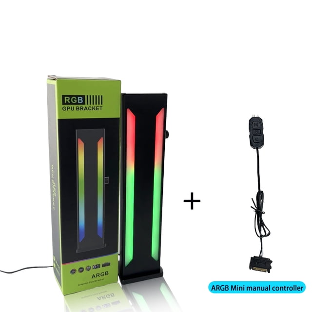 Computer Graphics Card/GPU ARGB Magnetic Bracket And 5V 3PIN Three Key Lighting Hub, Height Adjustable. black
