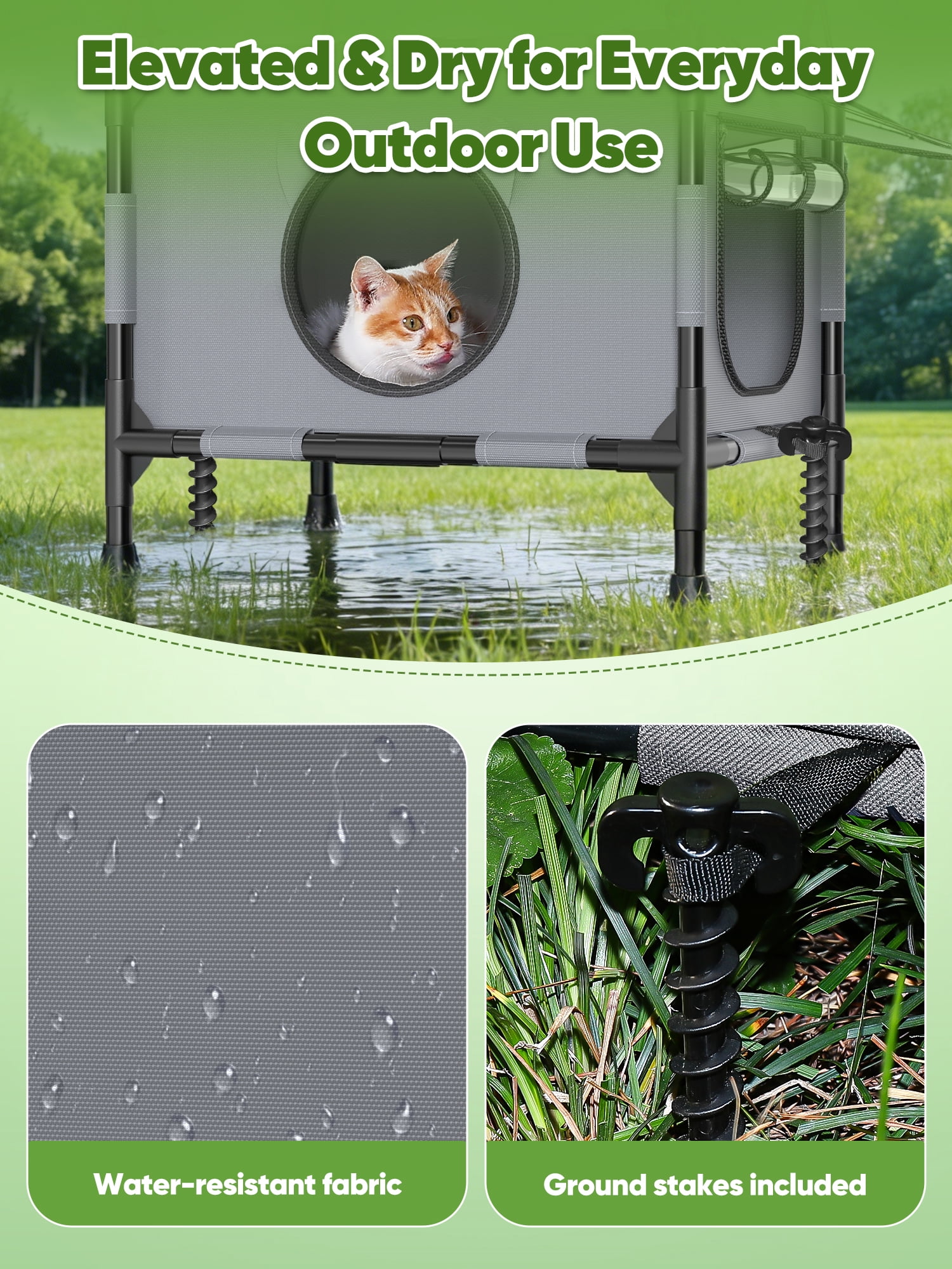 Areker Dual-layer Tent Cat House for Outdoor & Indoor Use, Elevated Oxford Cat Shelter with Canopy & Reversible Mat, Breathable, Water-Resistant for Multiple Cats Patio Yard Camping